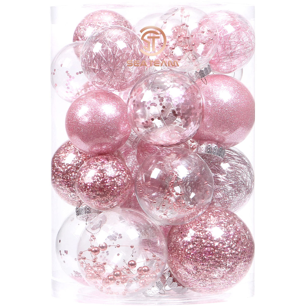 Sea Team 30-Pack Clear Christmas Ball Ornaments with Fillers, Champagne
