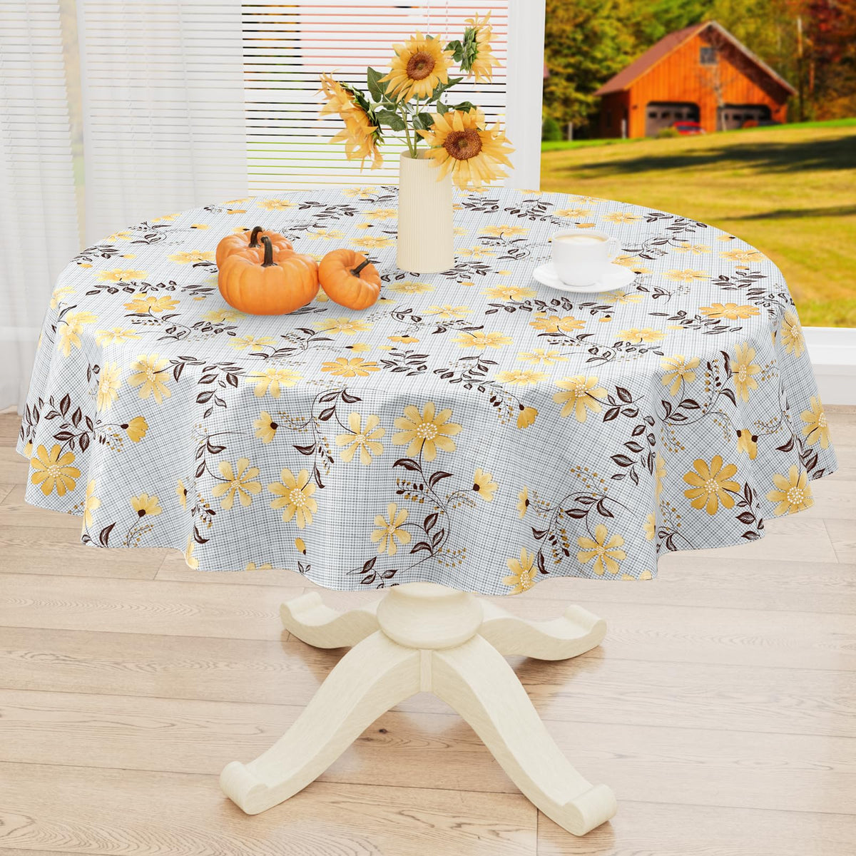 Rectangle Waterproof Vinyl Table Cloth, Wipeable Tablecloth with Flannel Backing, Plastic Table Cover for Fall, Thanksgiving (Pumpkin, 52" x 70")