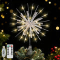 Lewondr Crystal Firework Christmas Tree Topper with Lights, Gold