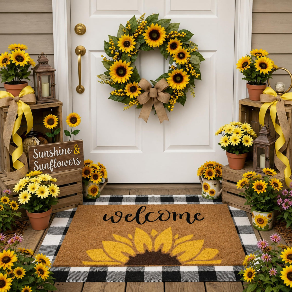 Tinideya 2 23.6 X 35.4 Inches Plaid Ghost Red Brown | Layered Coir Doormat Set, Non Slip Backing for Outdoor Entryway, Buffalo Plaid Seasonal Design, Front Porch Home Decor