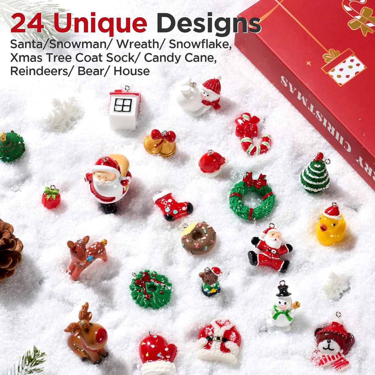 Mini Christmas Ornaments 24pcs, Miniature Christmas Tree Ornaments Set