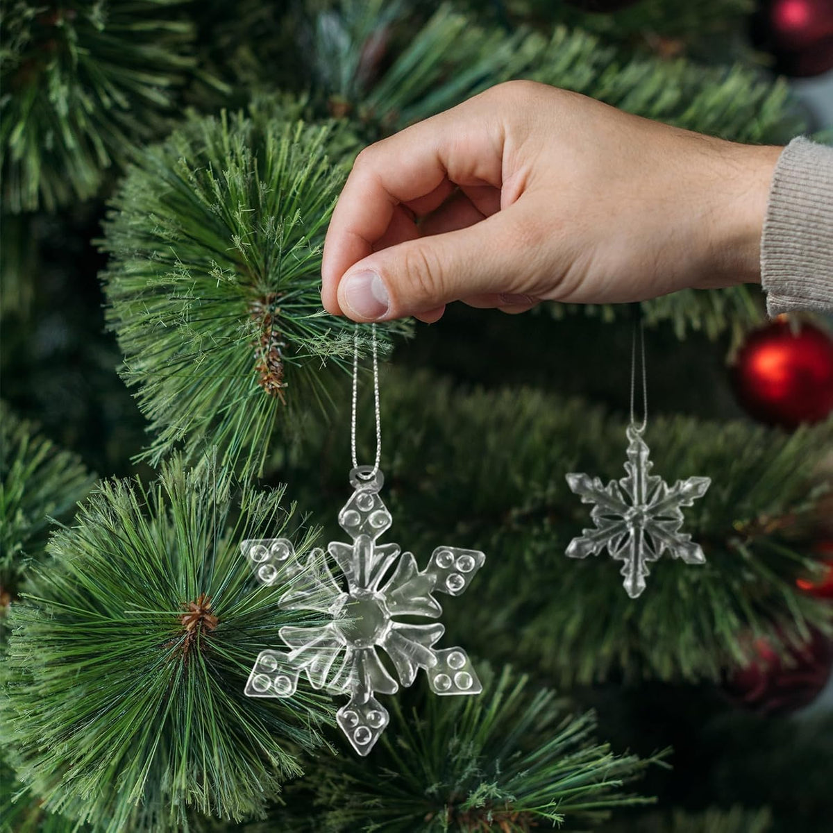 Glass Snowflake Icicle Ornaments for Christmas Tree Decorations - 18Pcs Clear Glass Ornaments Set for Christmas Tree Winter New Year Party Decor Supplies