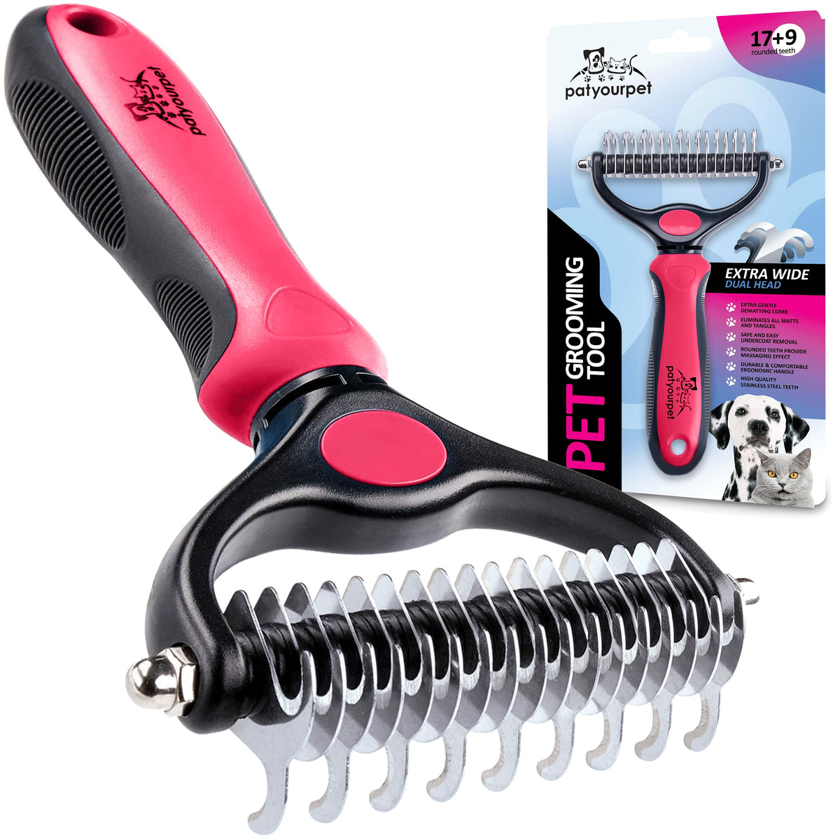 Pat Your Pet Deshedding Dog Brush For Shedding – Cat Brushes For Indoor Cats, Double-Sided Cat Brush Deshedding & Grooming Tool For Long Haired And Short Haired Dogs, Skin-Friendly
