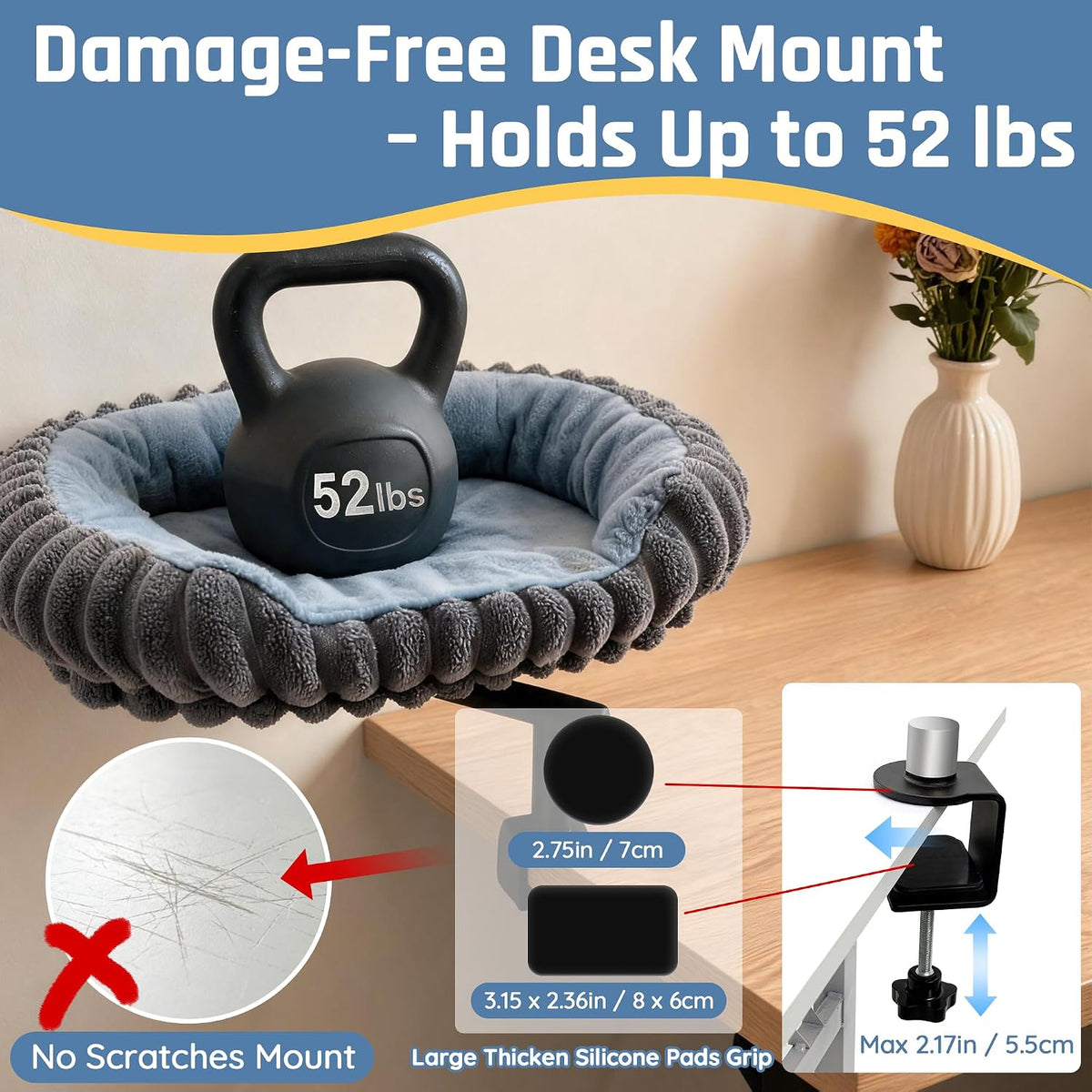 LECHONG Cat Desk Bed for Indoor Cats, 360° Rotating, Supports Up to 52 lbs