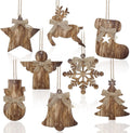 8 Pcs Rustic Christmas Tree Ornaments, Farmhouse Wooden Christmas Ornament