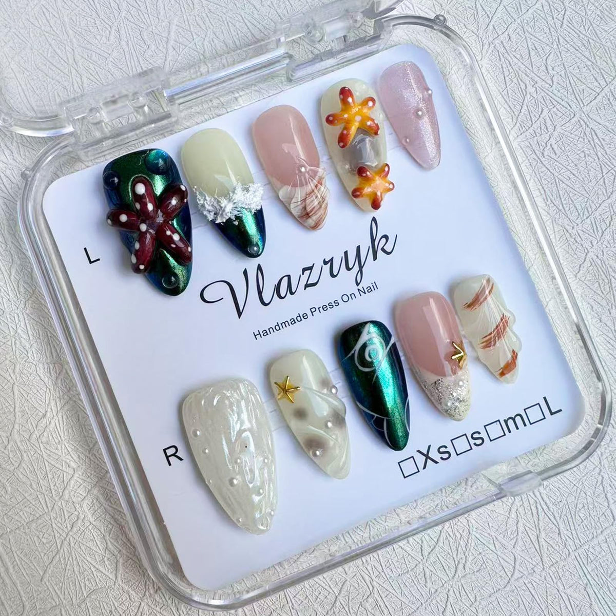 Luxury Handmade Press on Nails - Long Square White French Tips Press on Nail with Almond 3D Rhinestones, Flowers & Butterflies, Acrylic Multi-Layer Gel False Nails for Women (10Pcs Size M)