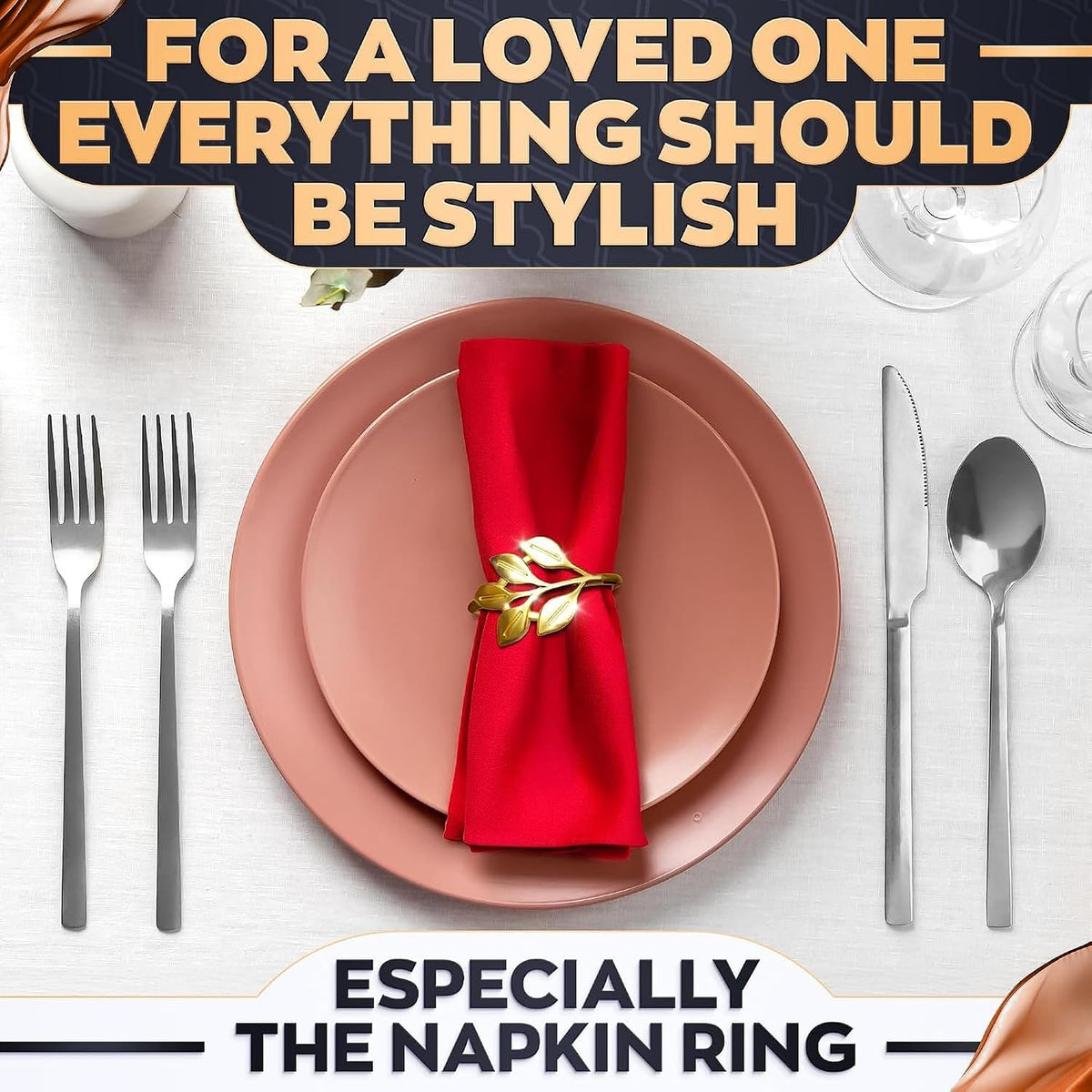 Thanksgiving Napkin Rings Set of 12 Gold Leaf, Christmas Napkin Rings