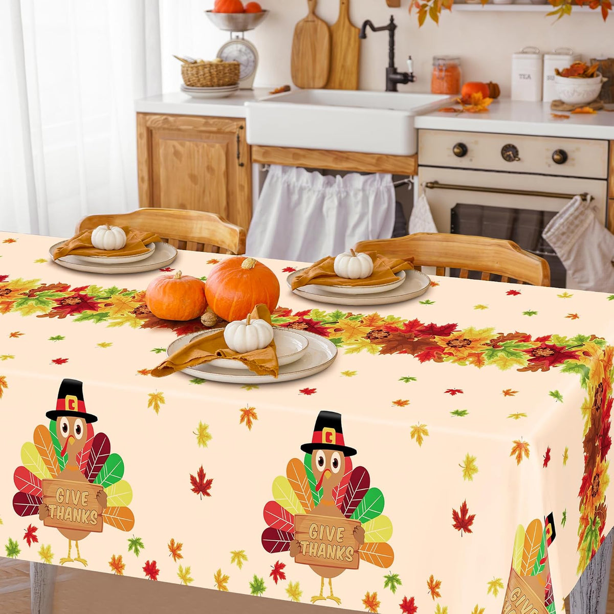 3 Pack Thanksgiving Tablecloths, 108" x 54" Disposable Turkey Table Cloth