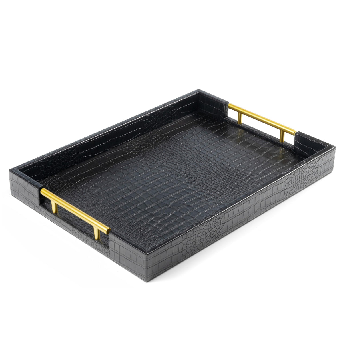 ATZYmolin 17"x12" Leather Serving Tray, Gold Handle Vanity Platter, Beige