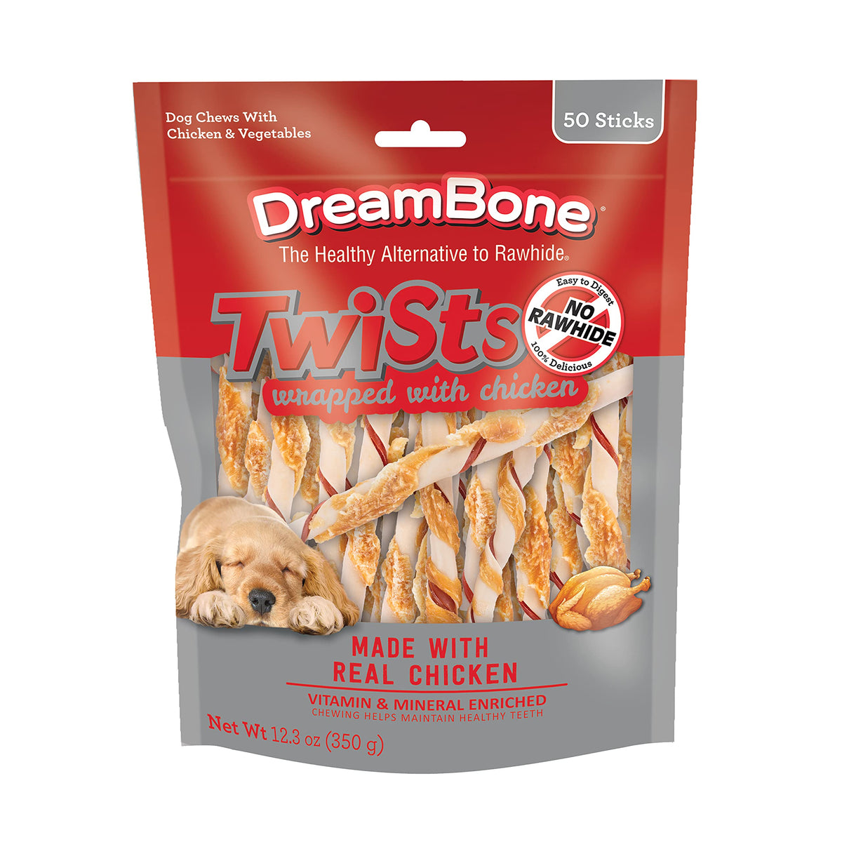 DreamBone Twist Sticks Chews for Dogs, Treat Your Dog to Easy-to-Digest Rawhide-Free Chews Made with Real Vegetables and Chicken, 50 Count