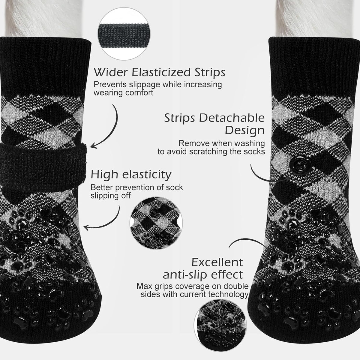 Anti Slip Dog Socks to Prevent Licking Paws, Dog Shoes for Hot Pavement, Dog Booties for Small Medium Large Senior Dogs, Traction Control Boots & Paw Protectors for Hardwood Floors