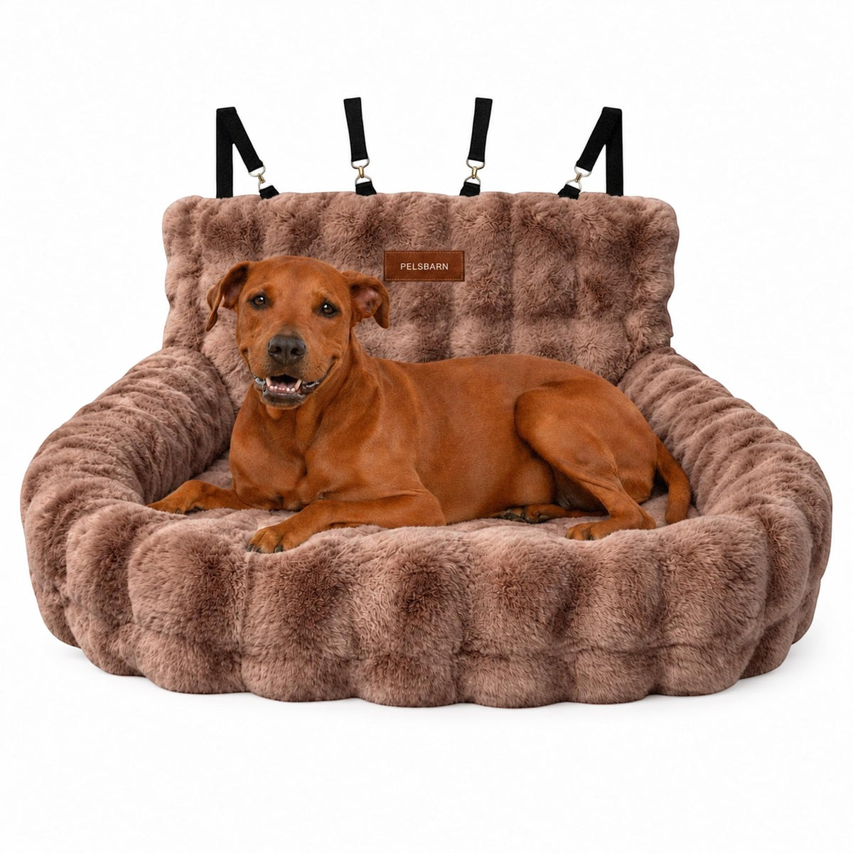 Pelsbarn Luxurious Cozy Car Dog Bed, Faux Fur Travel Bed, Brown, S