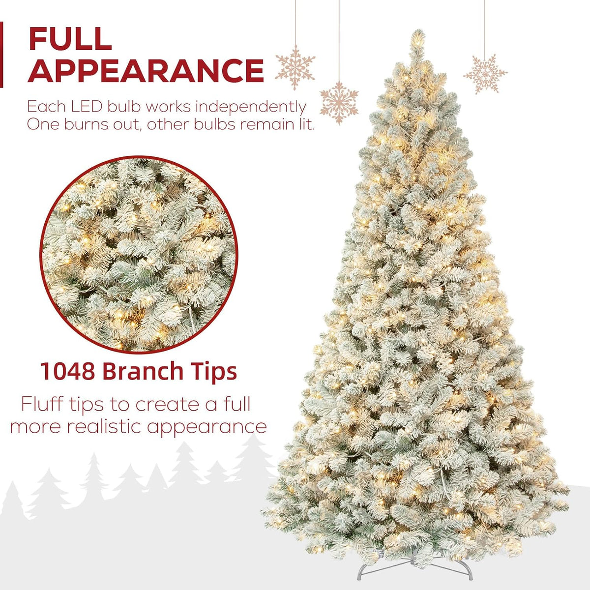 Hykolity 7 ft Prelit Snow Flocked Christmas Tree with 300 Warm White LEDs