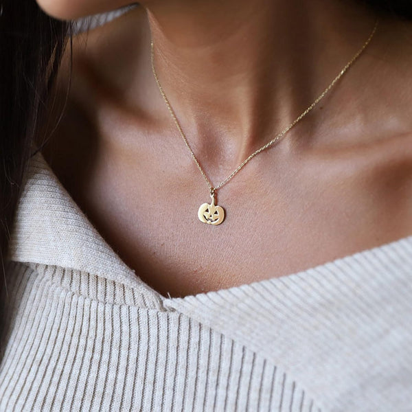 Pencros Dainty Pendant Necklace,18K Gold Plated Pumpkin Ghost Hammered Coin Delicate Chain Minimalist Simple Halloween Jewelry Friend's Gift