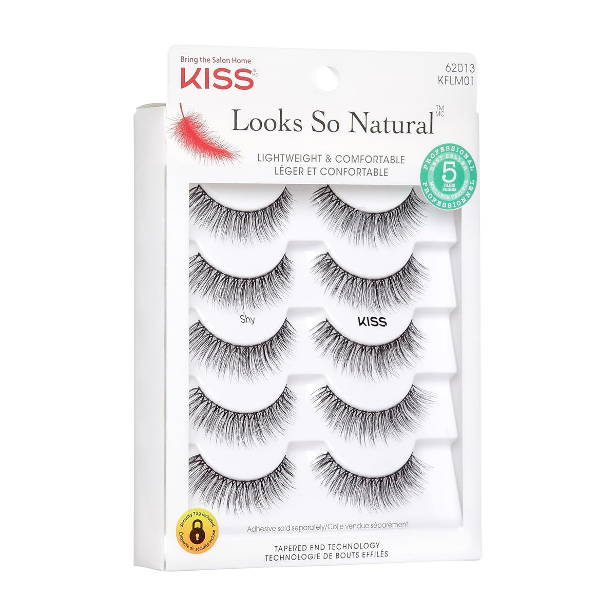 KISS Looks So Natural False Eyelashes Shy' 12mm, 5 Pairs, Lash Couture Lash Glue, Black Adhesive, Strip Lashes