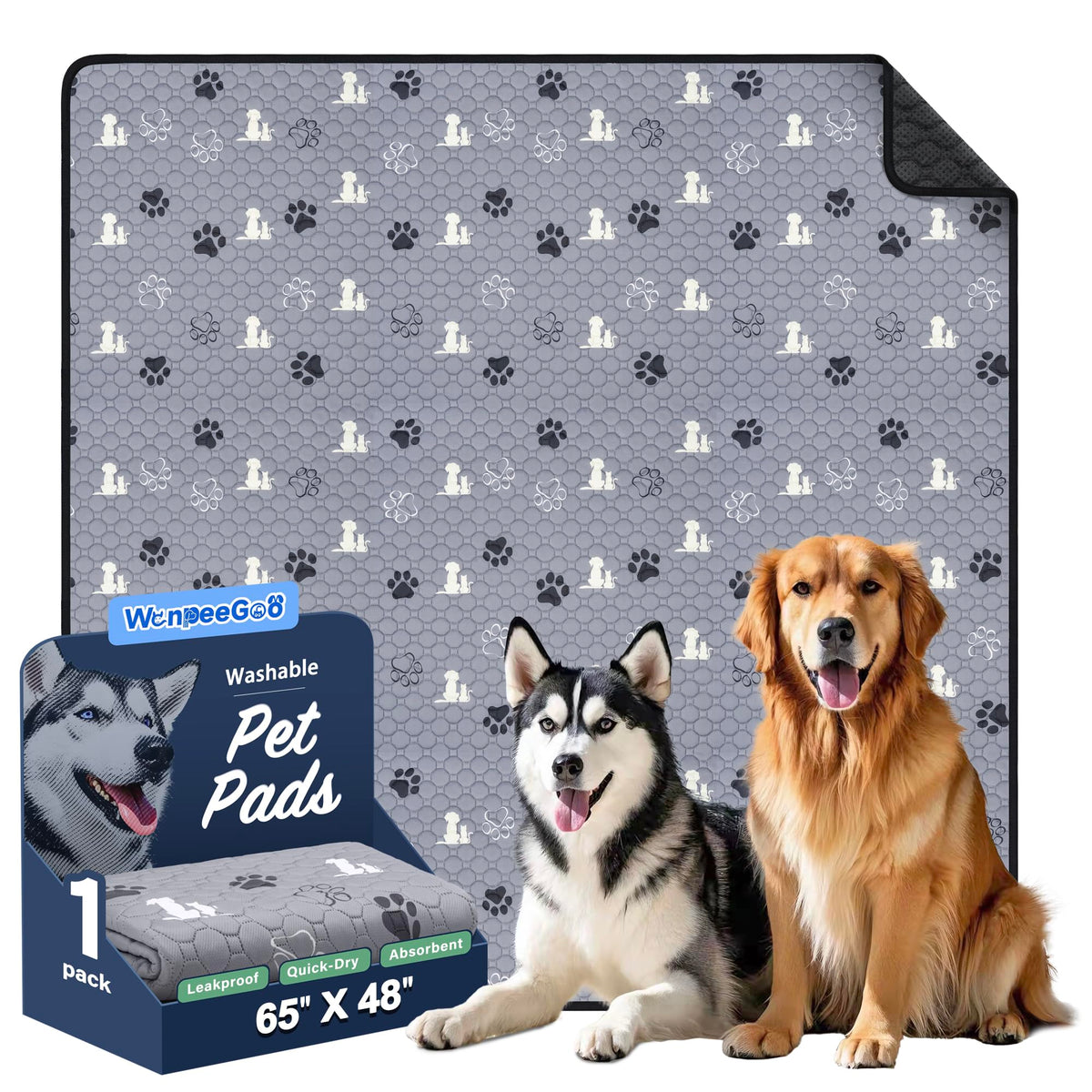 WanpeeGoo Washable Pee Pads for Dogs, Waterproof, 18 x 24 in, 4 Pack, Gray | Super Absorbent, Waterproof and Non-Slip; Washable, Reusable Dog Pads for Crates, Playpens, Floors, Furniture and Travel