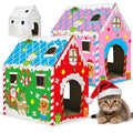 Cinrobiye Cardboard Cat House with Scratcher, Gothic Halloween Cat Scratcher Box with 2 Corrugated Scratch Pads, Open Top Indoor Cat Hideaway Bed for Cats and Kittens