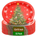 50Pack Thanksgiving Paper Plates - 10" x 12" Oval Paper Plates Dinner Size Large Disposable Platter Heavy Duty For Happy Thanksgiving Serving Tray Autumn Fall Harvest Party Supply