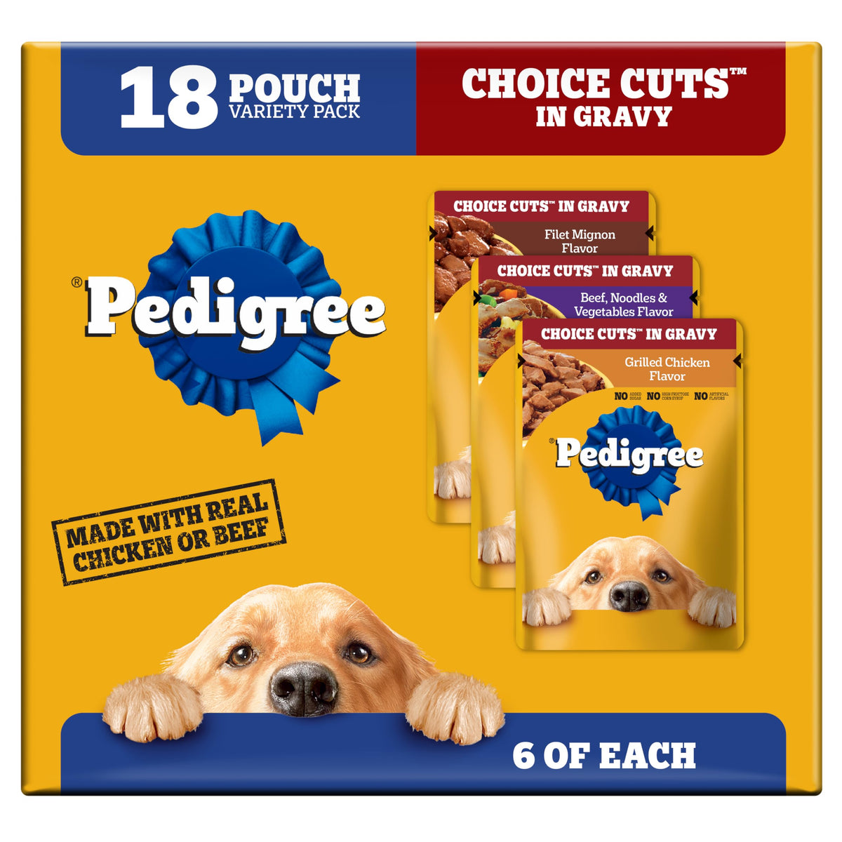 Pedigree Choice Cuts in Gravy Wet Dog Food, Adult Soft Wet Dog Food, Variety Pack, 3.5 oz. Pouches, 30 Count