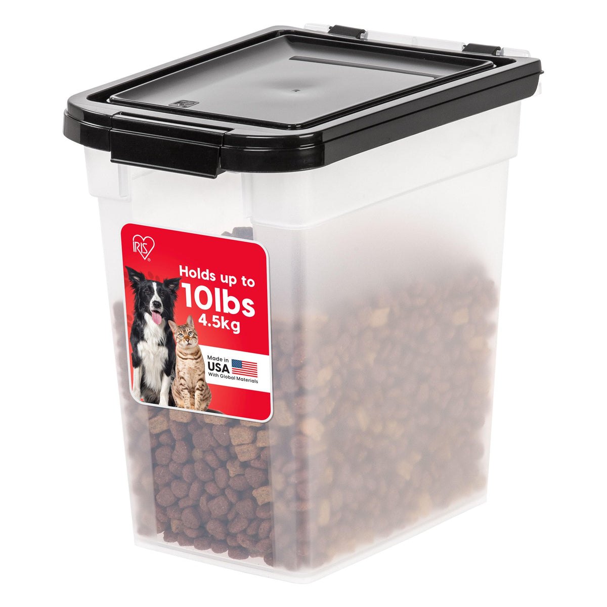 IRIS USA Airtight Dog Food Storage Container, WeatherPro, Up to 10 lbs, for Dog Cat Bird and Other Pet Food Storage Bin, Keep Fresh, Translucent Body, Made in USA, Clear/Gray