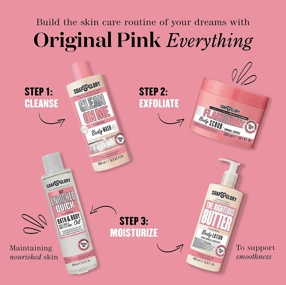 Soap & Glory Original Pink Body Wash for Women - Rose & Bergamot Shower Gel for Dry Skin - Moisturizing Body Soap for Soft, Hydrated Skin - Original Pink (16.9 fl oz)