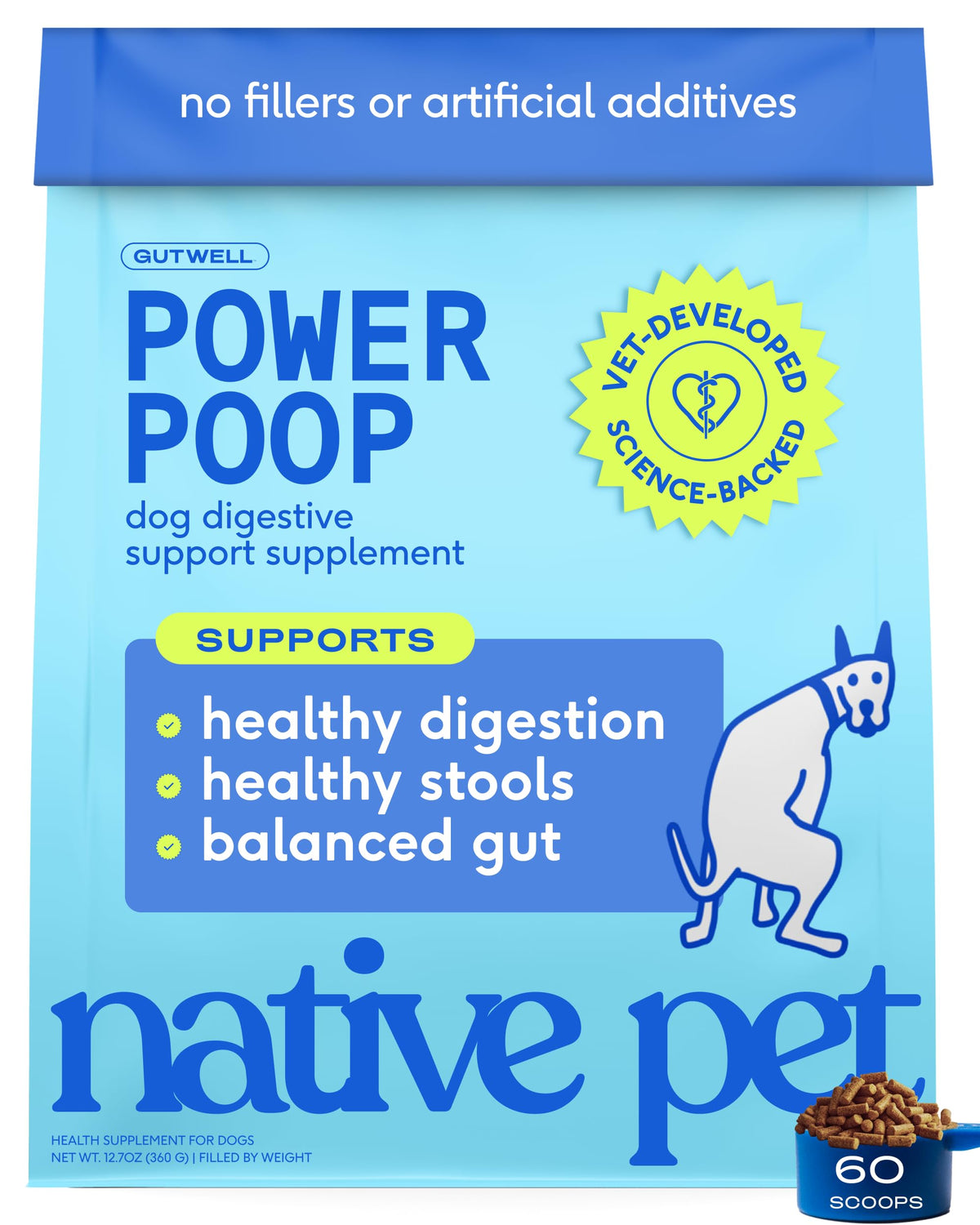 Native Pet Pumpkin for Dogs - Organic Dog Food Topper Powder - Promotes Firm Stools, Supports Digestive, Bowel Health & Nutrient Absorption - USDA Organic, Rich in Fiber with Real Pumpkin - 30 Scoops