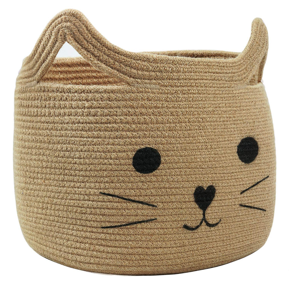 Small Woven Rope Storage Basket, Cute Cat Toy Basket for Living Room, Baby Baskets for Nursery, Gift Baskets Empty for Baby Shower, Grey, 9.8 x 4 inches