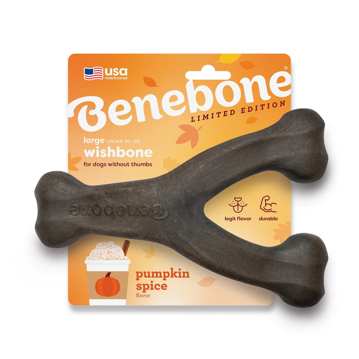 Benebone Wishbone Chew Toy for Aggressive Chewers, Pumpkin Spice, Small