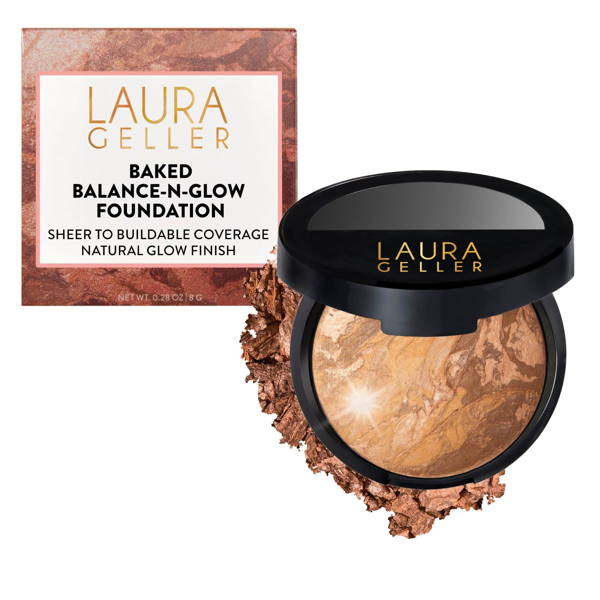 LAURA GELLER NEW YORK Baked Balance-n-Glow Illuminating Powder Foundation – Fair – Handmade in Italy – Pearl-Infused Satin Finish – Vitamin C Brightening – Buildable Sheer Coverage – For Mature Skin