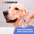 Dog Grooming Bath Brush, Pet Rubber Brush for Shower Scrubbing & Soothing Massage, Ideal for Long & Short Haired Dogs and Cats, Essential Puppy Accessories, Short-Pins [We Love Doodles]