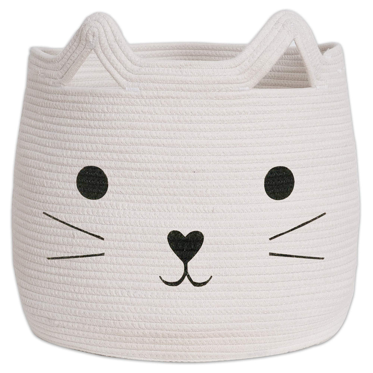 VK VK·LIVING Animal Baskets Large Woven Cotton Rope Storage with Cute Cat Design Laundry Organizer for Towels, Blanket, Toys, Clothes, Gifts – Cat Toy Box Pet or Baby Gift Baskets 15"Lx14H"