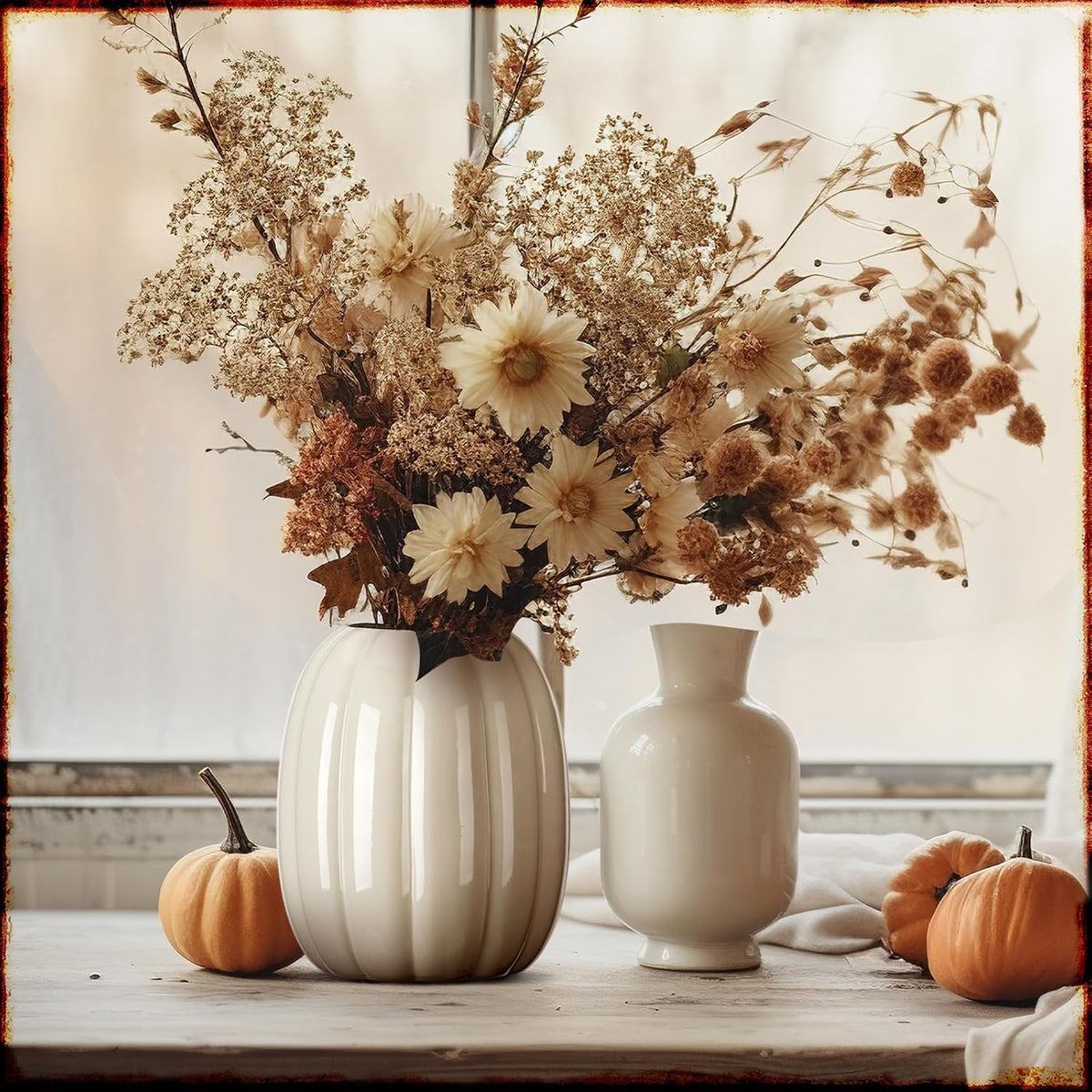 Beeveer 6.7 Inch Ceramic Pumpkin Vase, Large White Pumpkin Utensil Holder