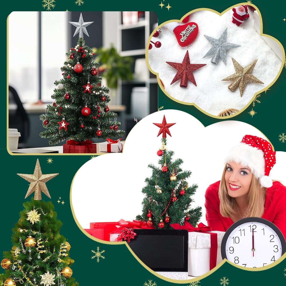 SUNEZLGO Mini Christmas Tree Topper, 3.35 Inch Small Star Treetop, Small Christmas Tree Top, Mini Christmas Tree Ornaments, Ornaments for Tree, Tree Star for Xmas Holiday Party Home Decoration