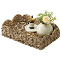 StorageWorks Rectangular Wicker Scalloped Tray, Rattan Scalloped Basket | Shallow Serving Trays with Handles for Coffee Table, Living Room, Seagrass Trays for Decorative & Organizing