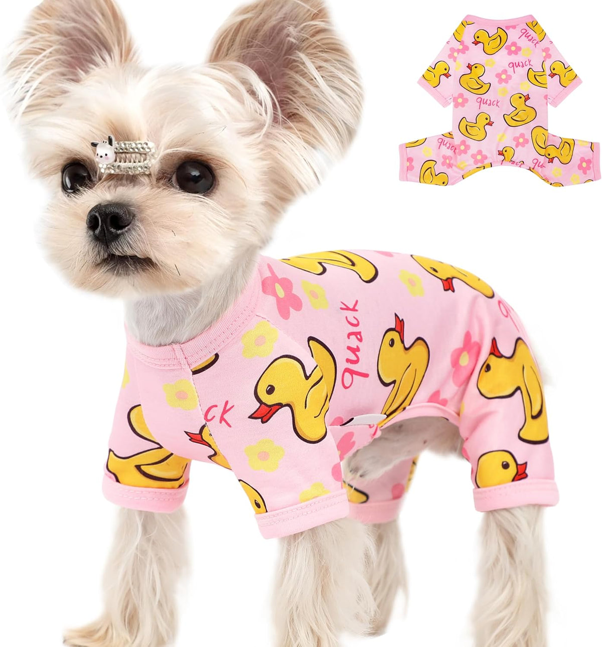 Dog Pajamas for Small Dogs Stretchy Chihuahua Clothes Summer Doggie Onesie Cute Puppy Pjs Girl Boy Pet Clothing Cat Onesie (Duck, Small)
