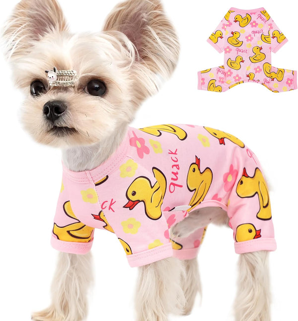 Dog Pajamas for Small Dogs Stretchy Chihuahua Clothes Summer Doggie Onesie Cute Puppy Pjs Girl Boy Pet Clothing Cat Onesie (Duck, Small)