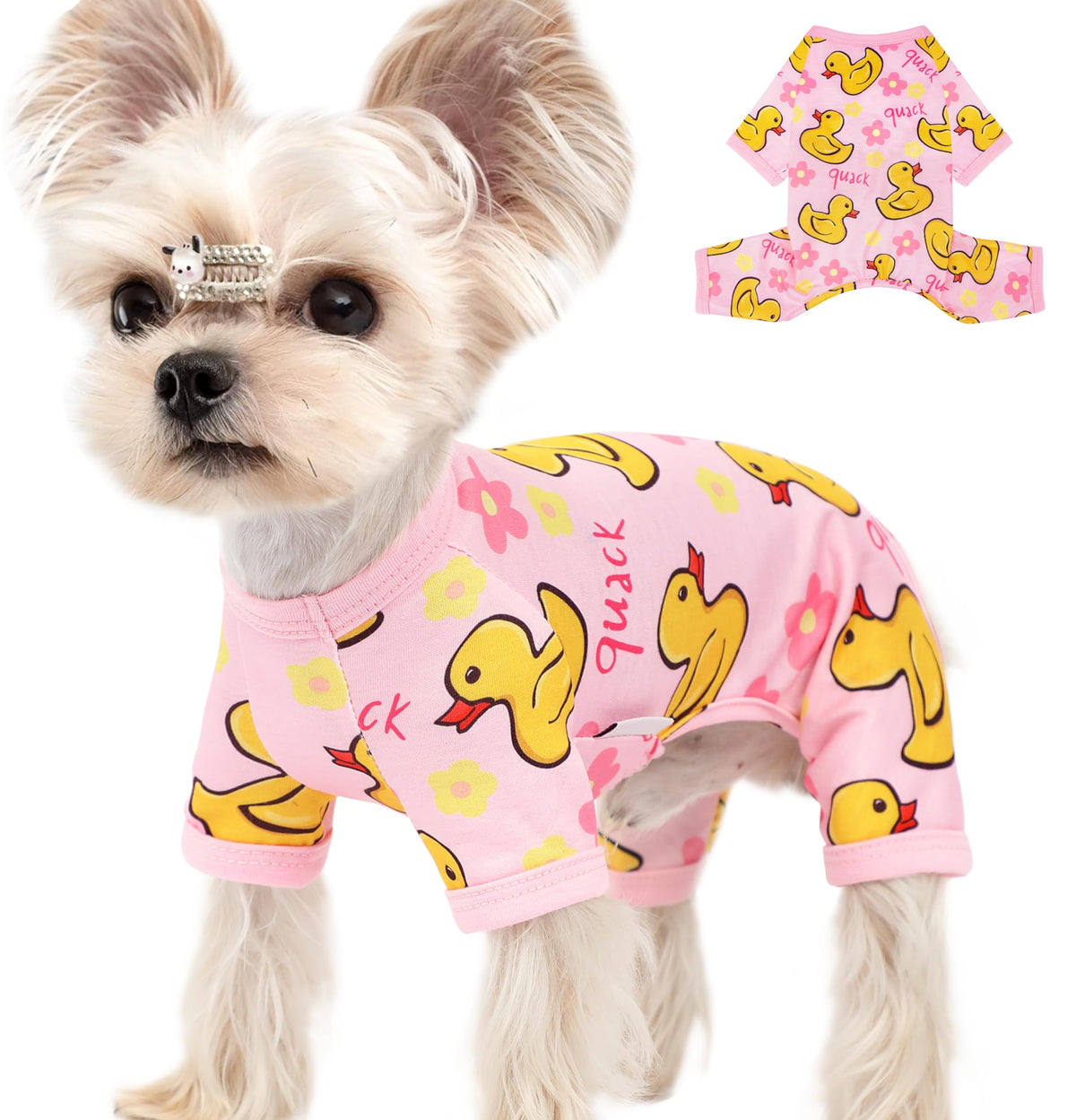 Dog Pajamas for Small Dogs Stretchy Chihuahua Clothes Summer Doggie Onesie Cute Puppy Pjs Girl Boy Pet Clothing Cat Onesie (Duck, Small)