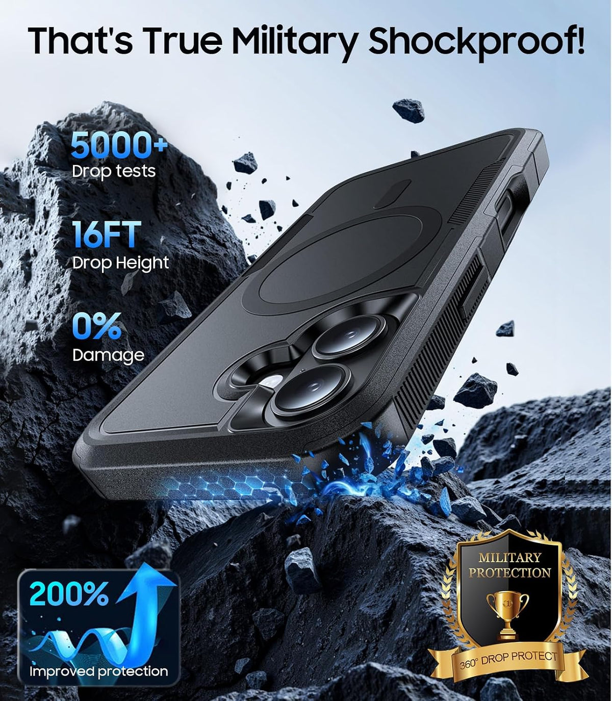 Magnetic for iPhone 16 Case Rugged Dual-Layer Shockproof Black
