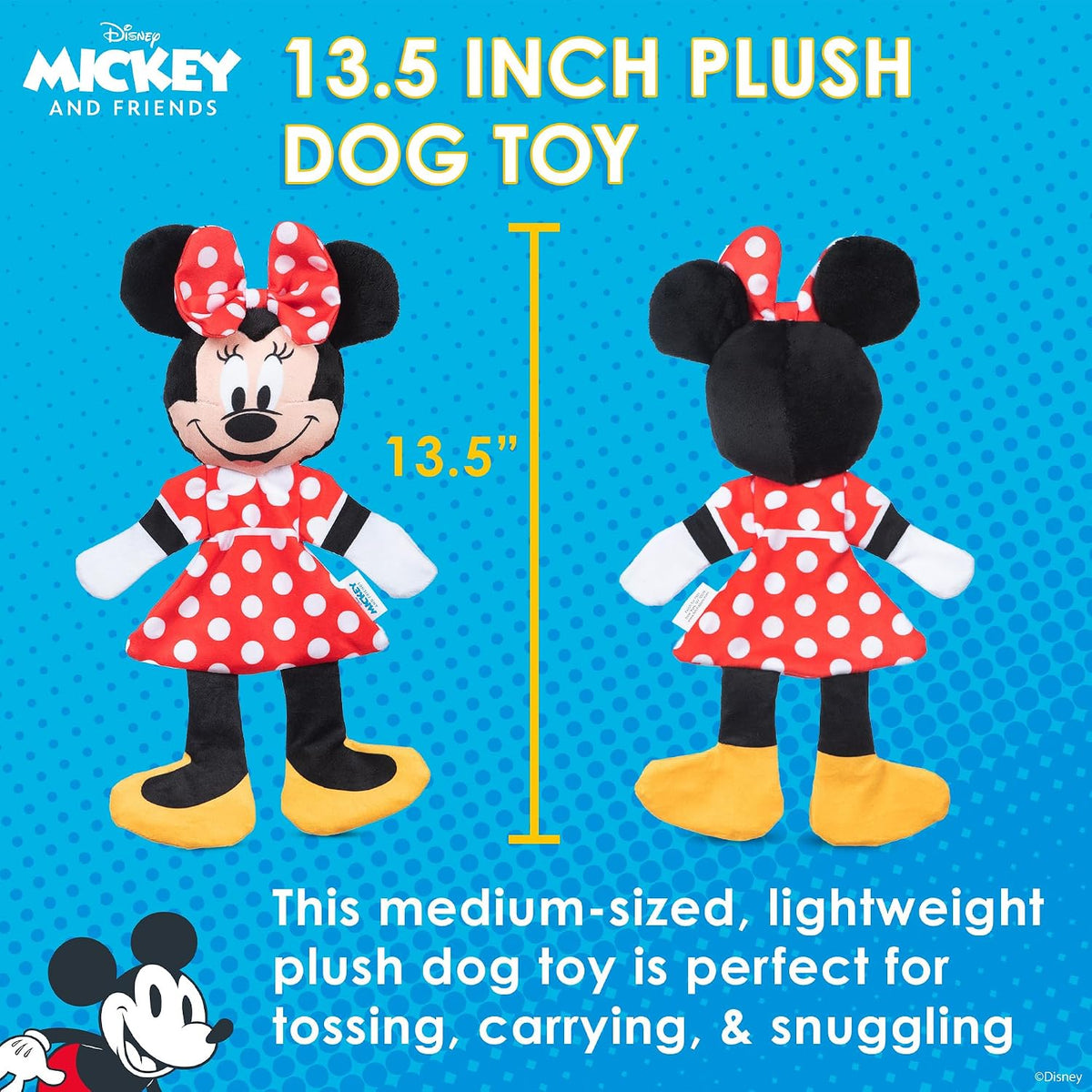 Disney for Pets Minnie Mouse Plush Squeaker Dog Toy, 13.5 Inch | Flattie crinkle body design, officially licensed Disney product, inspired by Minnie Mouse, playful design