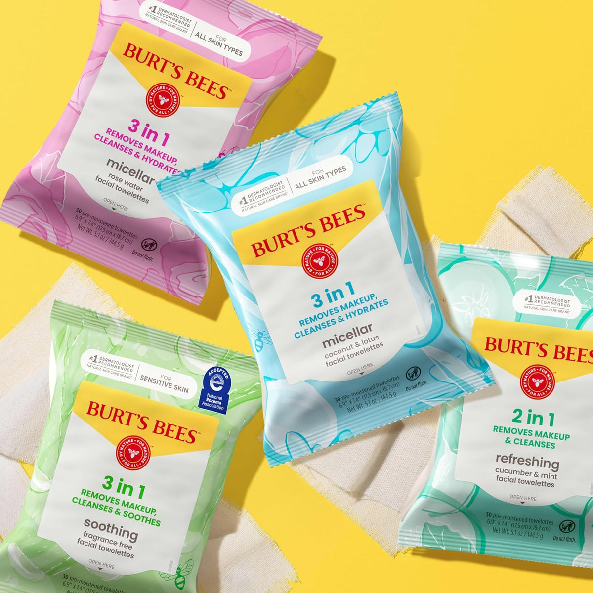 Burt's Bees Soothing Fragrance Free Facial Towelettes with Aloe Vera, 100 Percent Plant Based Cloth Makeup Remover Wipes for Sensitive Skin, 99 Percent Natural Origin Skin Care, 30 ct., Three Pack