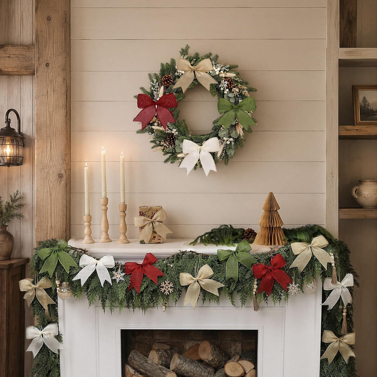12Pcs Christmas Burlap Bows, 6.9 Inch Rustic Farmhouse Ornaments