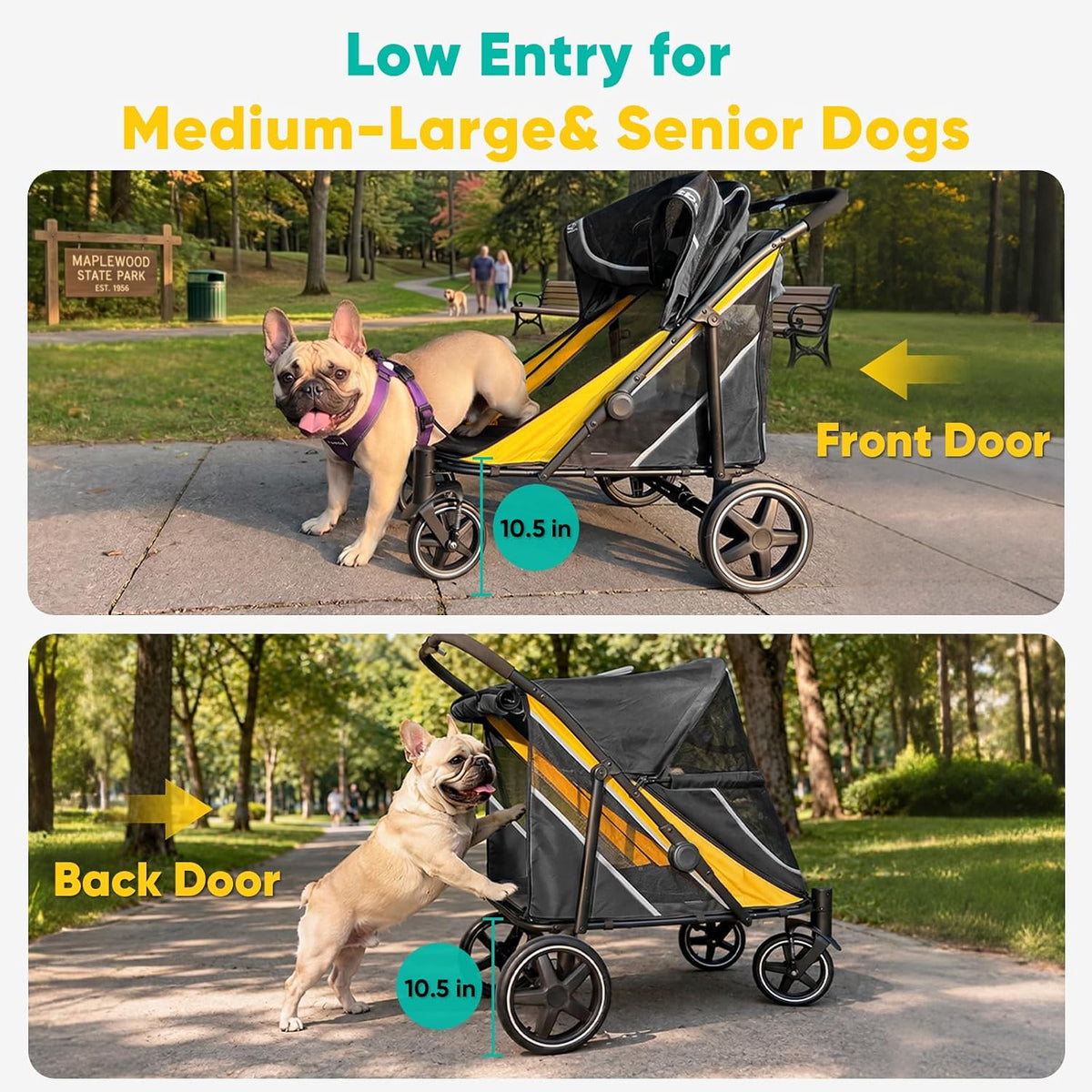 Petbobi Dog Stroller for Large & Medium Dogs - Easy Fold Dual Entry Pet Stroller with One-Foot Brake, All Terrain Wagon Cart with Air Mesh, Ideal for Large Senior Pets up to 80 lbs, Black