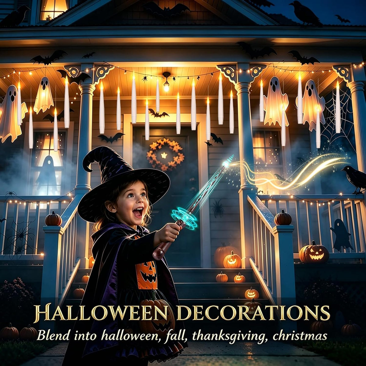 OCATO Upgraded 20Pcs Floating Candles with Wand for Halloween Decorations