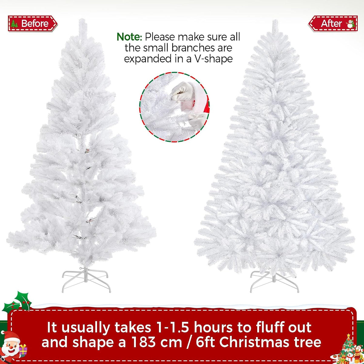 Yaheetech 6ft Pre-lit Christmas Tree with 300 Warm White Lights, White
