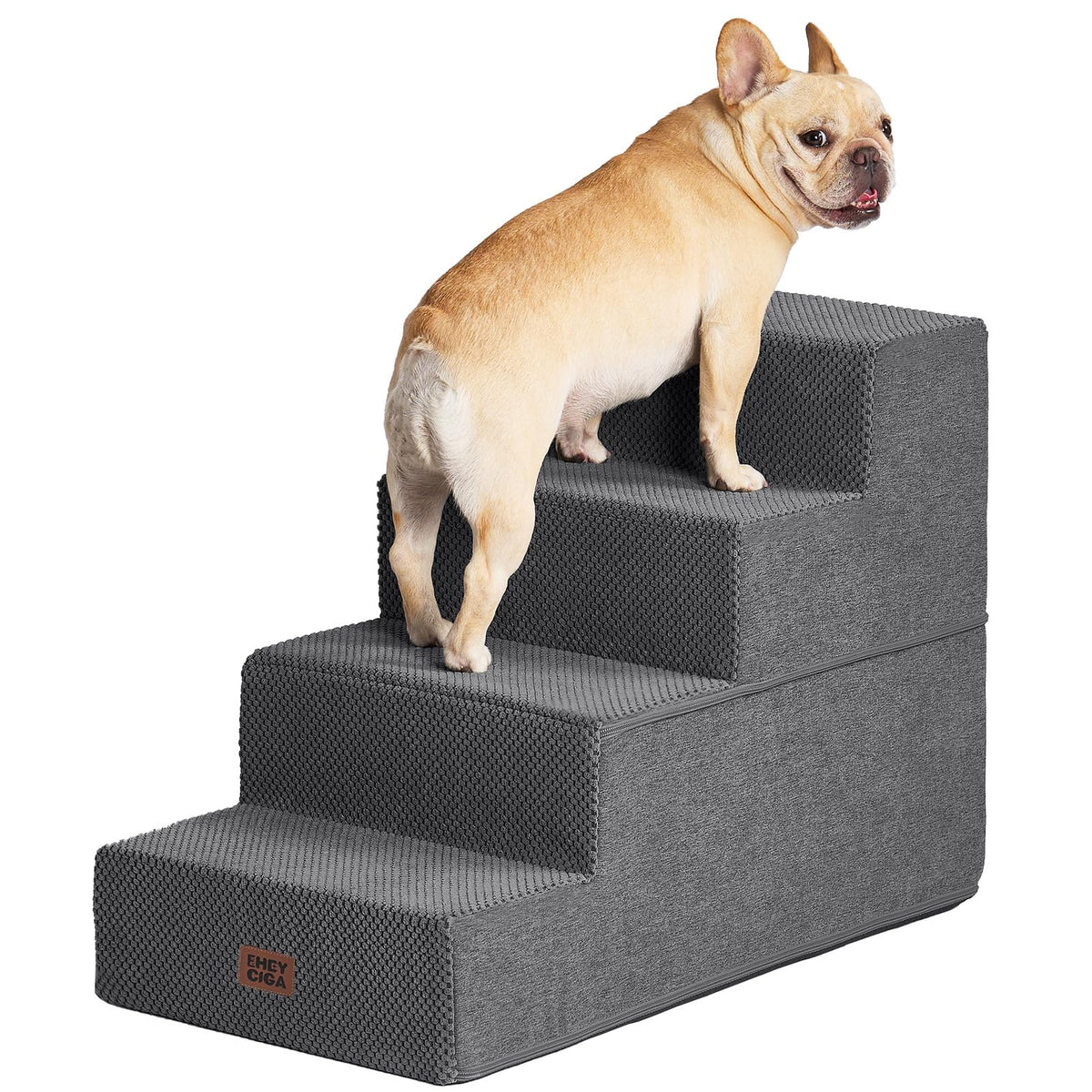 EHEYCIGA Dog Stairs for Bed 18" H, 4-Step Dog Steps for High Bed, Pet Steps for Small Dogs and Cats, Non-Slip Balanced Pet Ramp Indoor, Grey