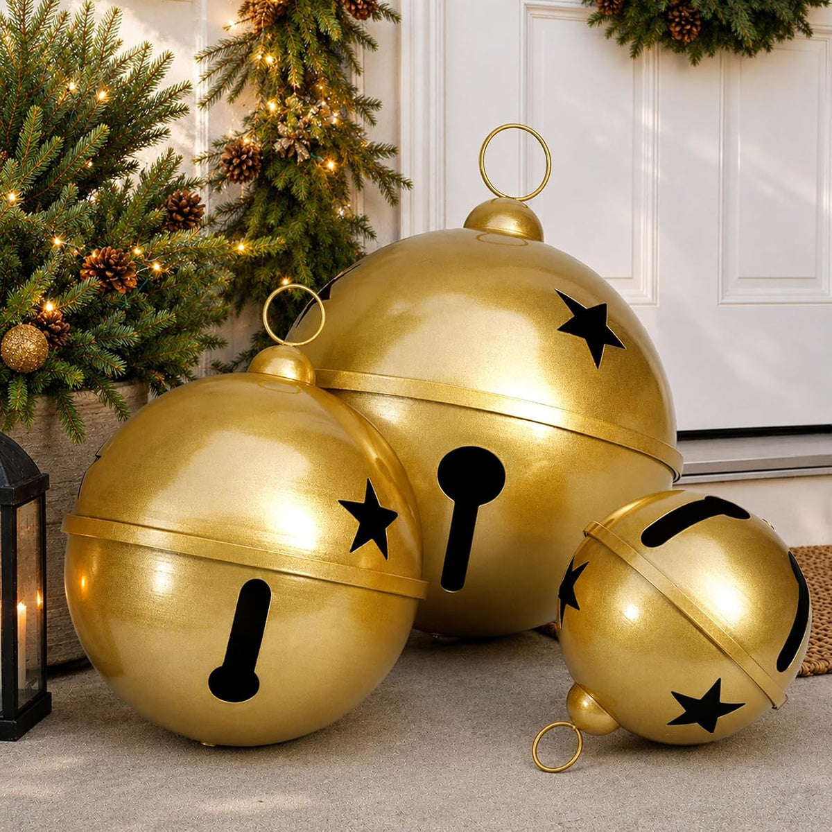 Christmas Decor, Set of 3 Giant Metal Christmas Bells (7.1", 9.84", 12.2")