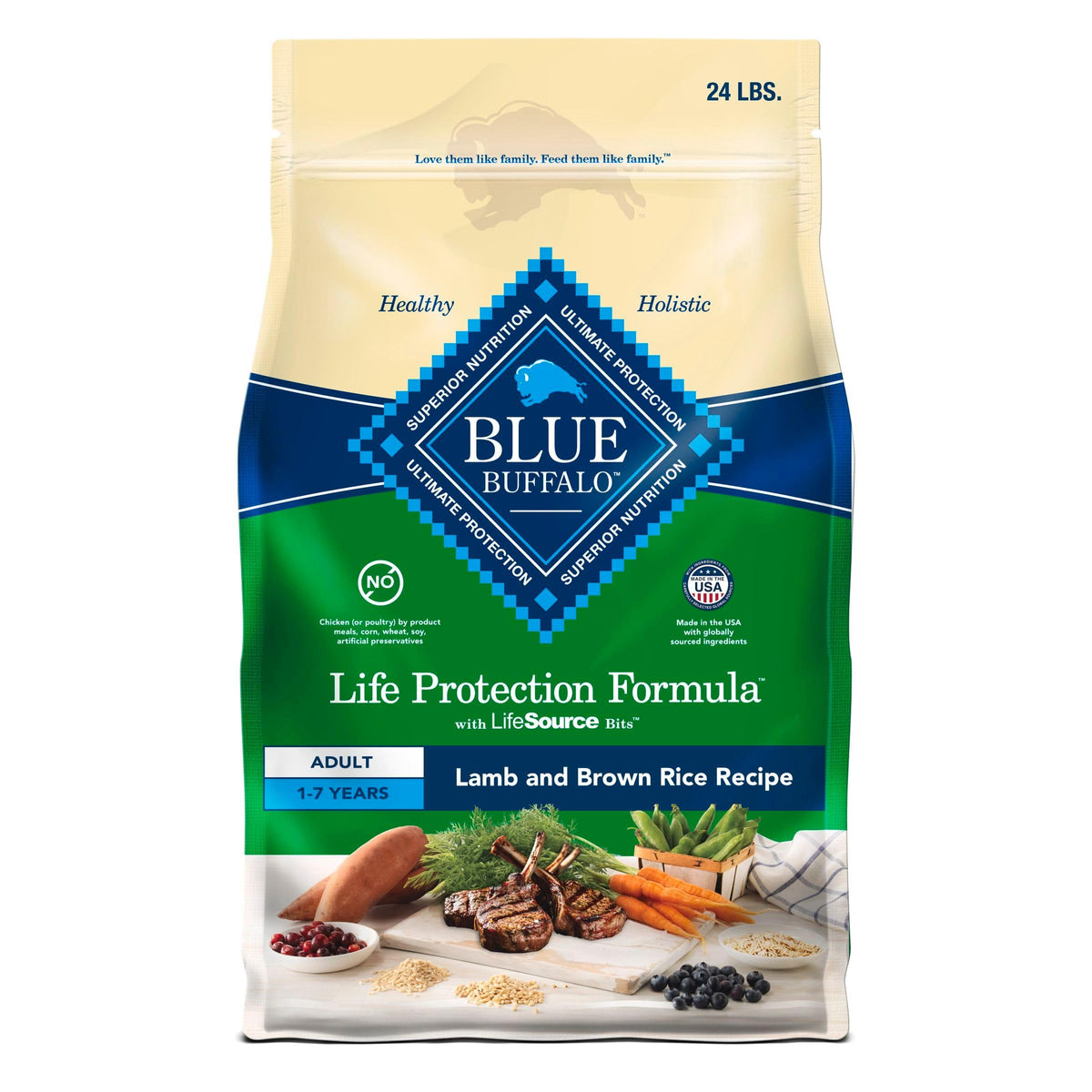 Blue Buffalo Life Protection Formula Lamb & Brown Rice Adult Dry Dog Food, Supports Immunity with Antioxidant-Rich LifeSource Bits, Promotes Healthy Muscle Development, Skin & Coat Health, 15 lbs.
