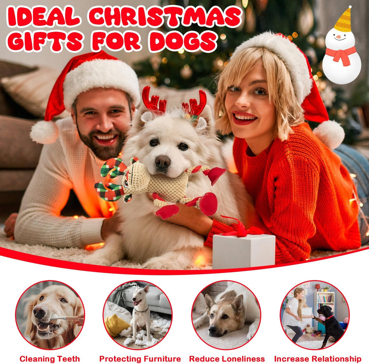 Christmas Squeaker Dog Toys Interactive Durable Dog Chew Toys Reindeer Plush Toy for Puppy Small Dogs Medium Dogs and Large Dogs Birthday