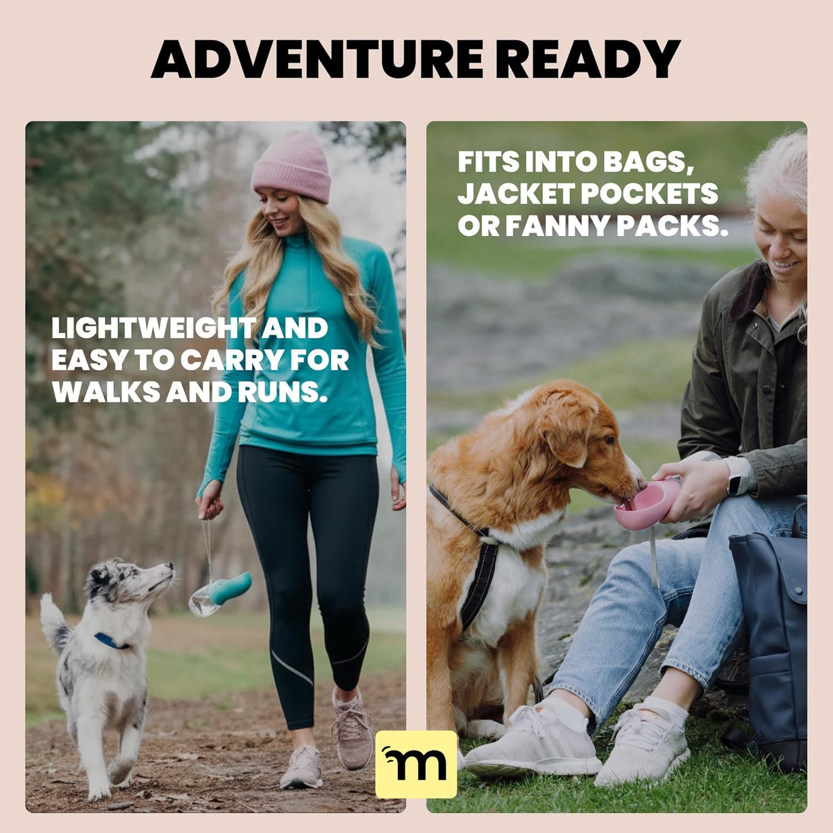 MalsiPree Leak-Proof Portable Dog Water Bottle for Travel - 19 oz, with Pink Bowl - Food Grade Plastic - Dog Bowls - Puppy Essentials - Pet Water Bottle for Trail Hiking, Park Visit & Beach Days
