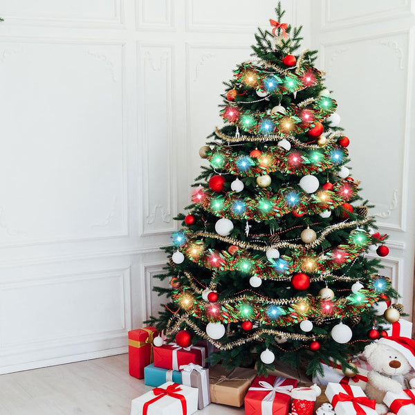 16.4 ft Christmas Tinsel Garland with Light, Multicolor, Red and Green
